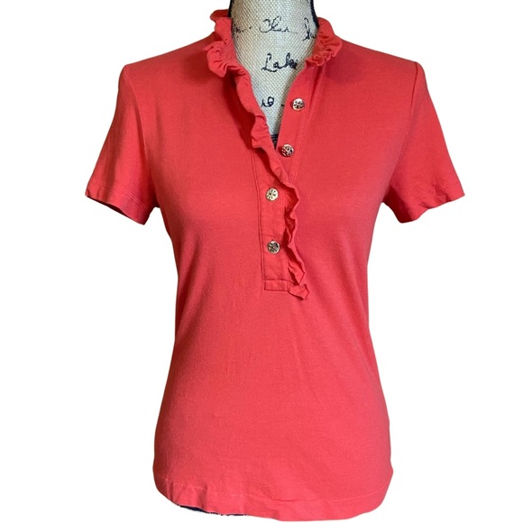 Tory Burch Red Ruffled Polo Size S - Picture 5 of 7